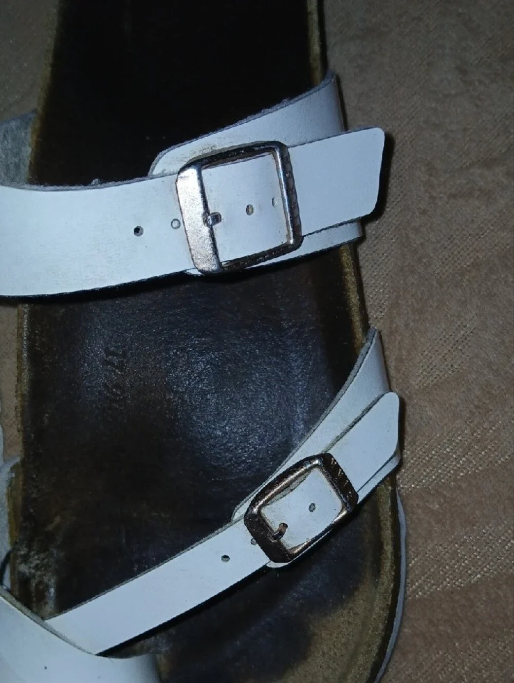 Womens Birkenstock White Leather Buckle Cork Footbed Sandals            Sz: 10